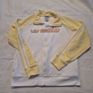 Old Navy women's Large track jacket white with yellow sleeve accent full zip GUC